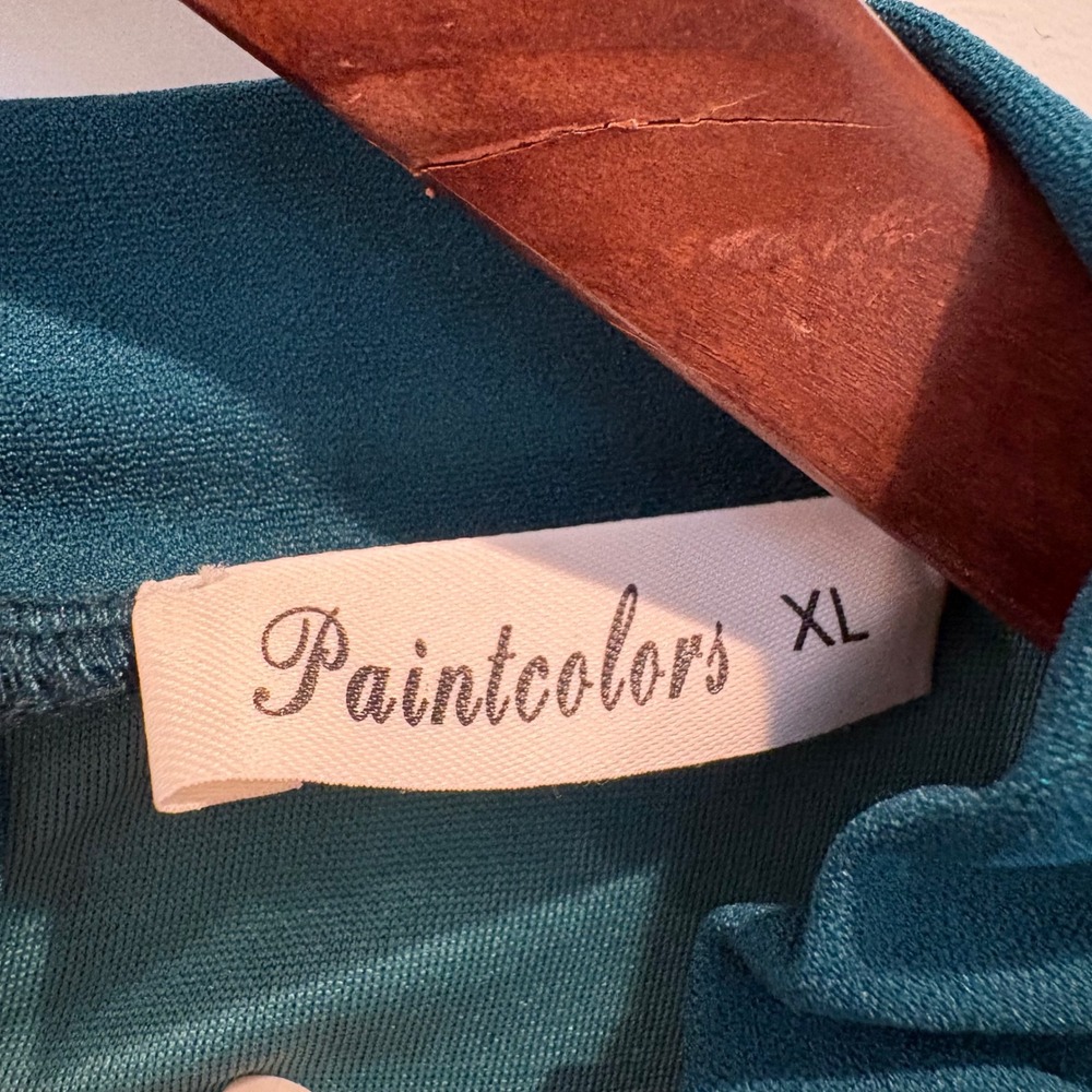 Teal Green Ruffle Mock Neck Blouse Long Sleeve Cottagecore XL - Picture 3 of 11